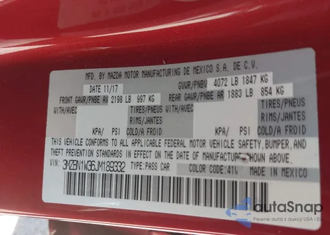 2018 Mazda Mazda3 Grand Touring from USA, damaged, VIN 3MZBN1W36JM189332